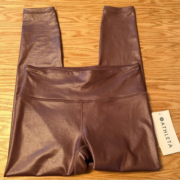 NWT Athleta Elation Shimmer High Rise Metallic Leggings Small Petite - Picture 3 of 9